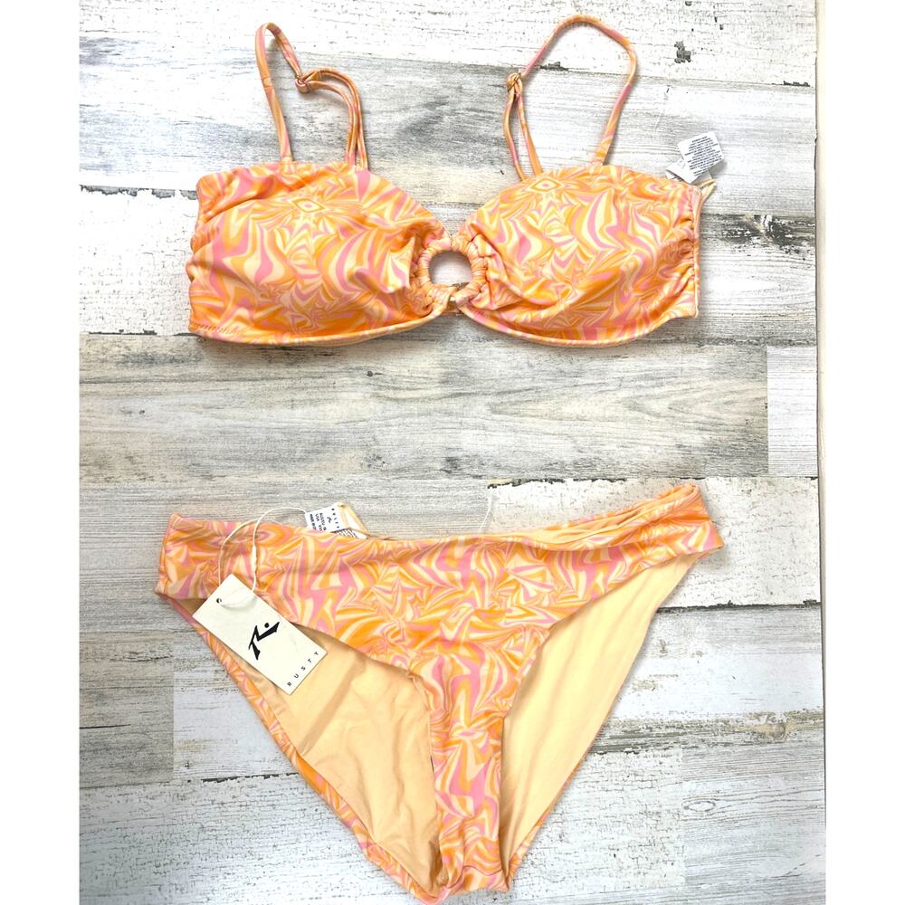 Rusty Womens XXL Pink Orange Swirl Print Bikini Set Two Piece Swim NWT
